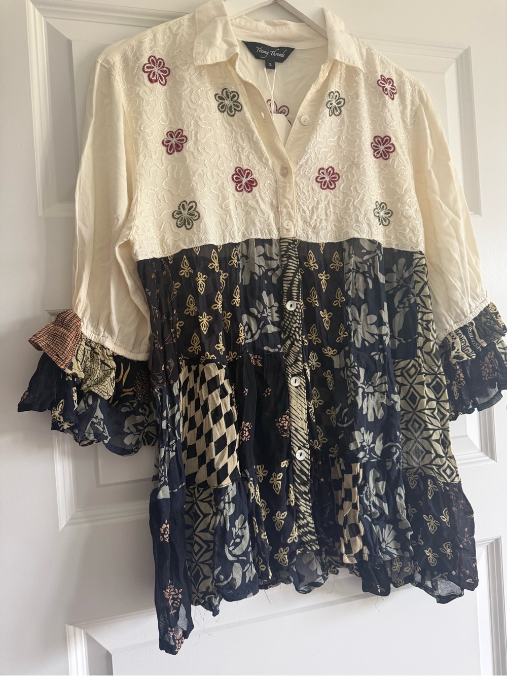 Young Threads Boho Patchwork Embroidered Ruffle Top – NWT - Picture 4 of 13